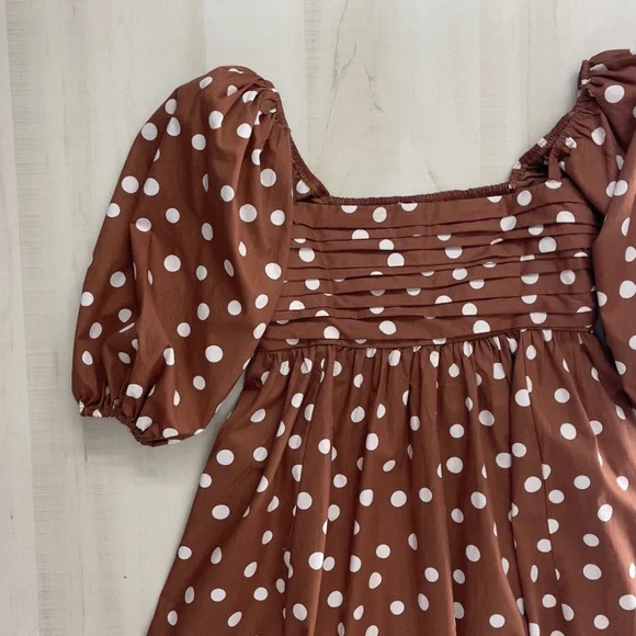 nwt ABERCROMBIE & FITCH Emerson polka dot brown printed puff sleeve mini dress M - Picture 2 of 5
